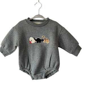 NWT Annie & Charles Gray Dino Romper Fleece Lined Size 3-6 Months